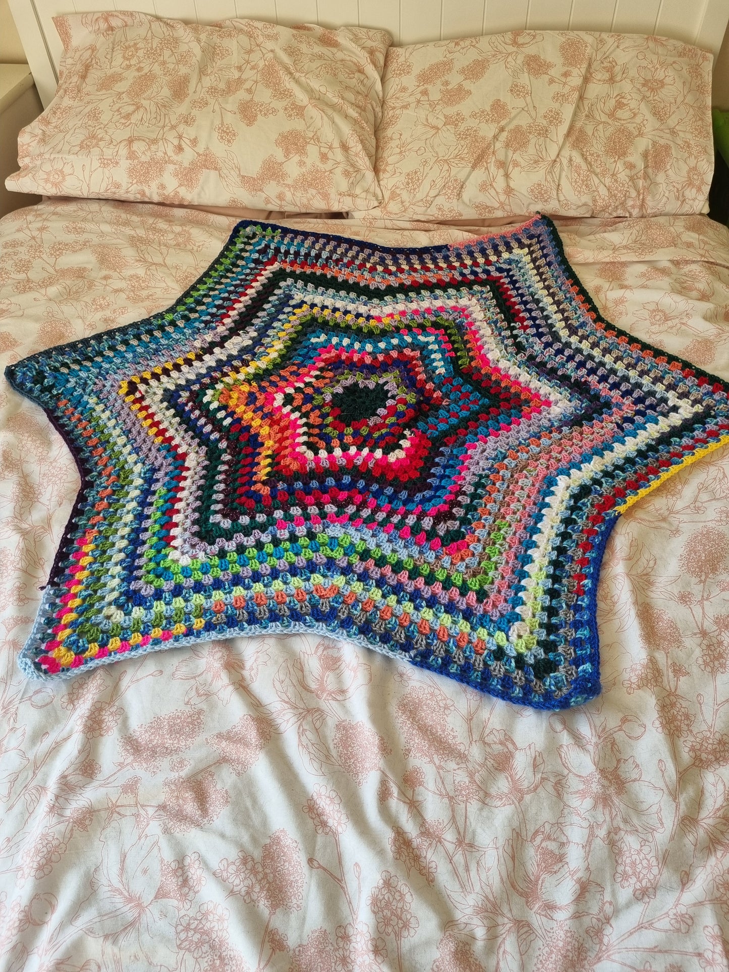 Handmade Crochet Star Blanket – Colourful Scrap Yarn Throw