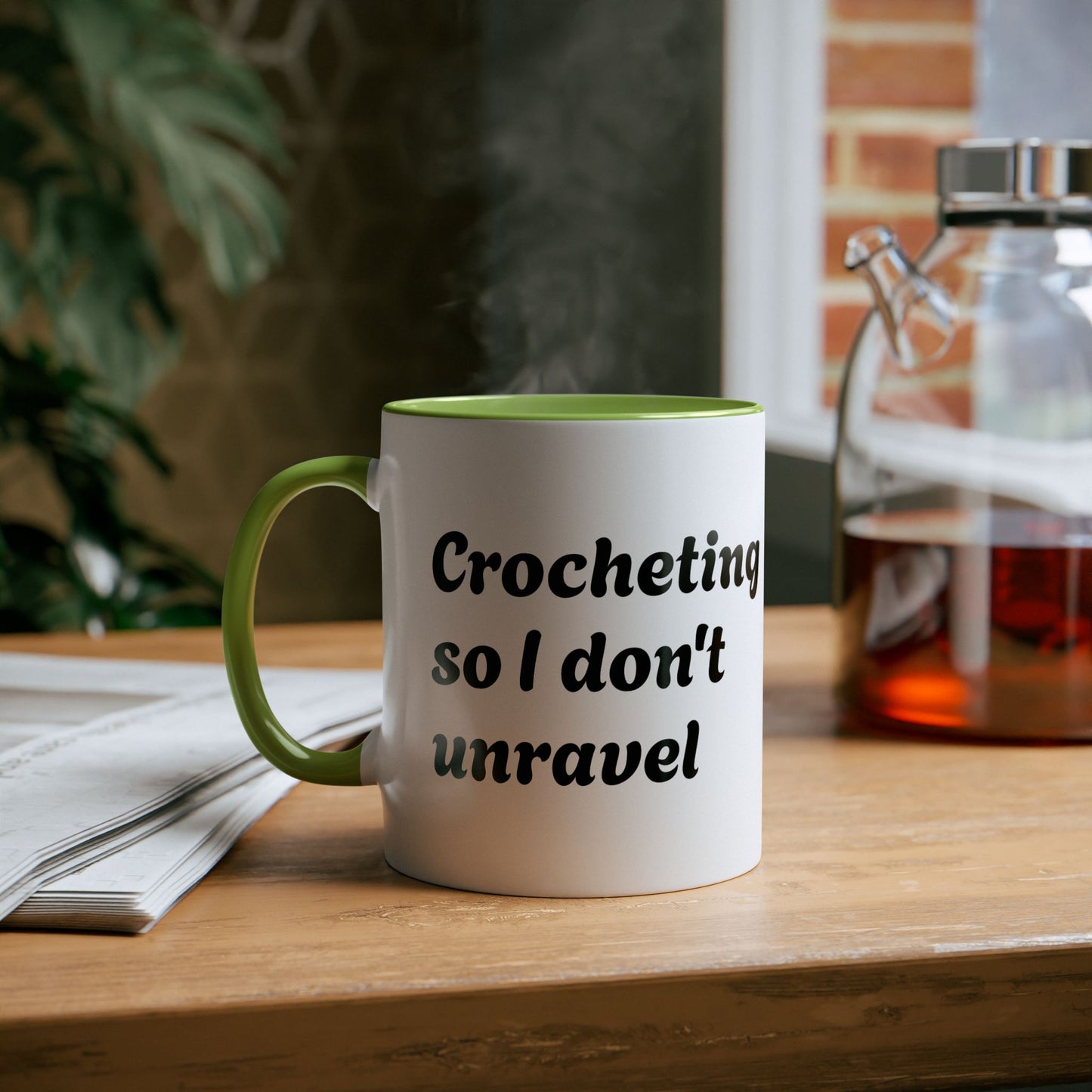 Crocheting Two-Tone Coffee Mug, 11oz - 'Crocheting so i don’t unravel'