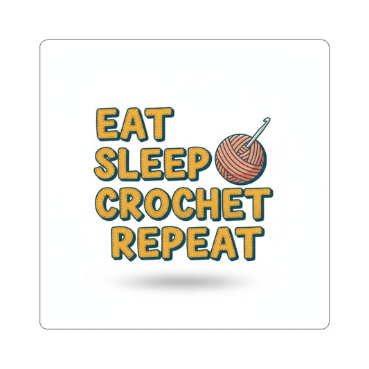 Eat Sleep Crochet Repeat Sticker — Yarn Ball Crochet Kiss-Cut Decal for Crafters