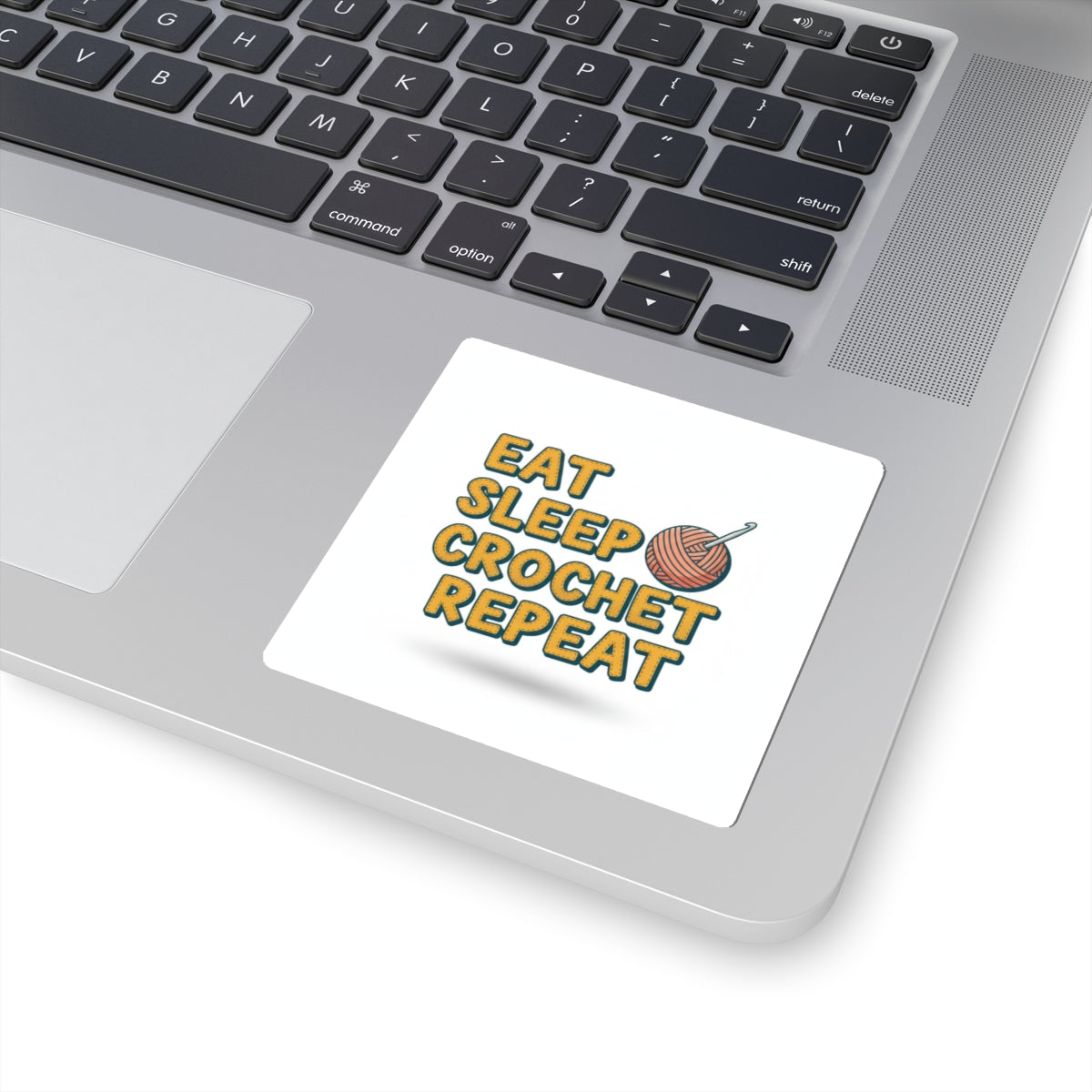 Eat Sleep Crochet Repeat Sticker — Yarn Ball Crochet Kiss-Cut Decal for Crafters