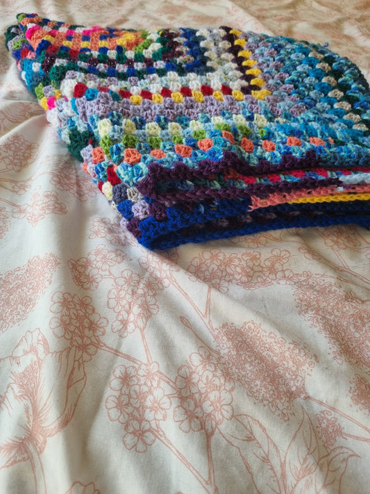 Handmade Crochet Star Blanket – Colourful Scrap Yarn Throw