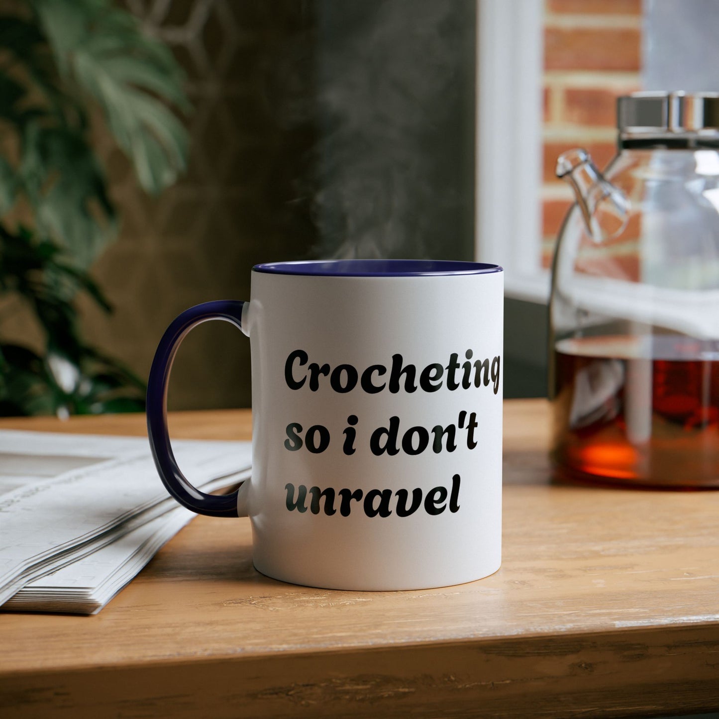 Crocheting Two-Tone Coffee Mug, 11oz - 'Crocheting so i don’t unravel'