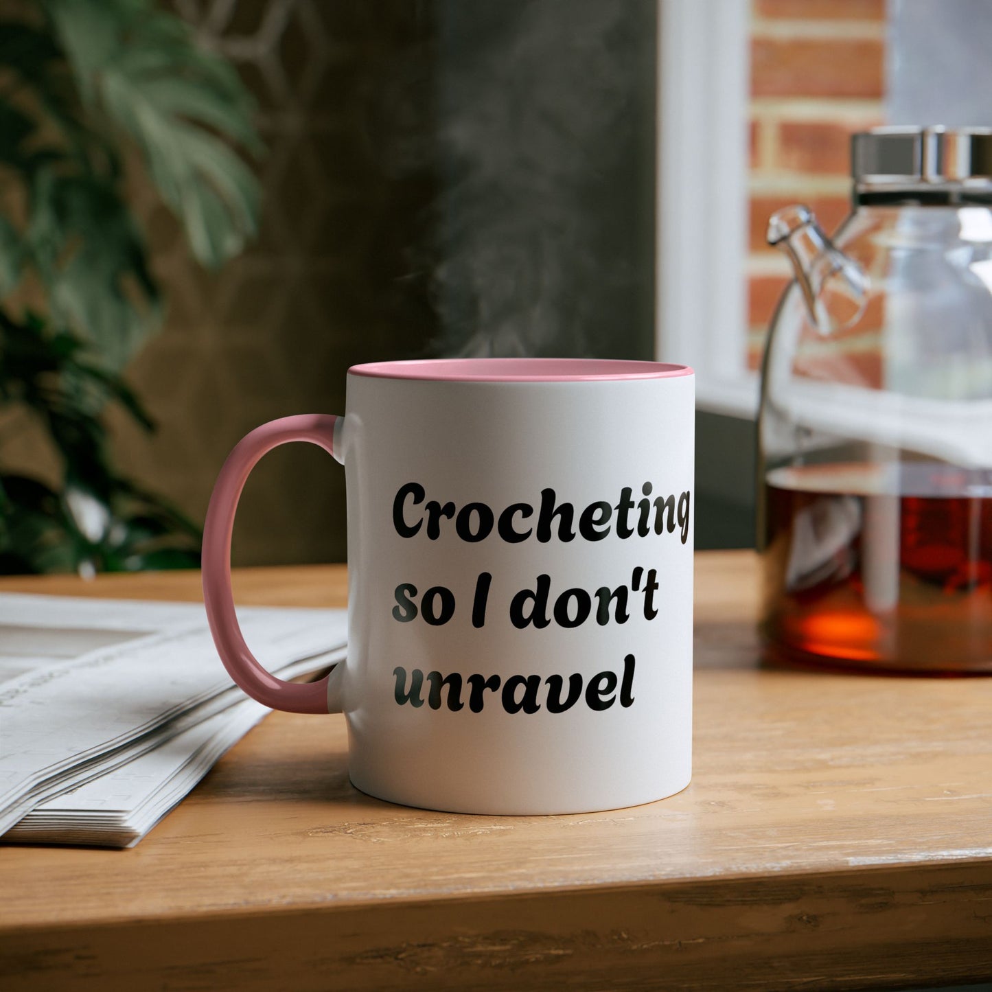 Crocheting Two-Tone Coffee Mug, 11oz - 'Crocheting so i don’t unravel'