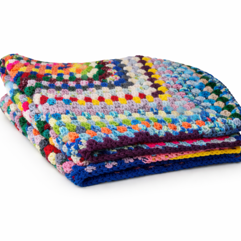 Handmade Crochet Star Blanket – Colourful Scrap Yarn Throw